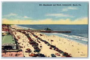 c1930's View Of Boardwalk And Beach Jacksonville Beach Florida FL Postcard 