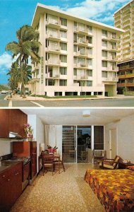 HONOLULU, HI Hawaii  HOLIDAY SURF APARTMENT HOTEL  Room~TV  Roadside  Postcard