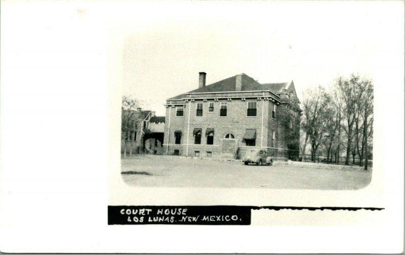 Vtg Postcard RPPC 1940s Los Lunas New Mexico NM Court House w Lot & Car UNP