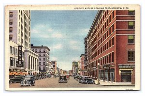 Postcard Genesee Avenue Looking East Saginaw Mich. Michigan c1936 Antique Autos