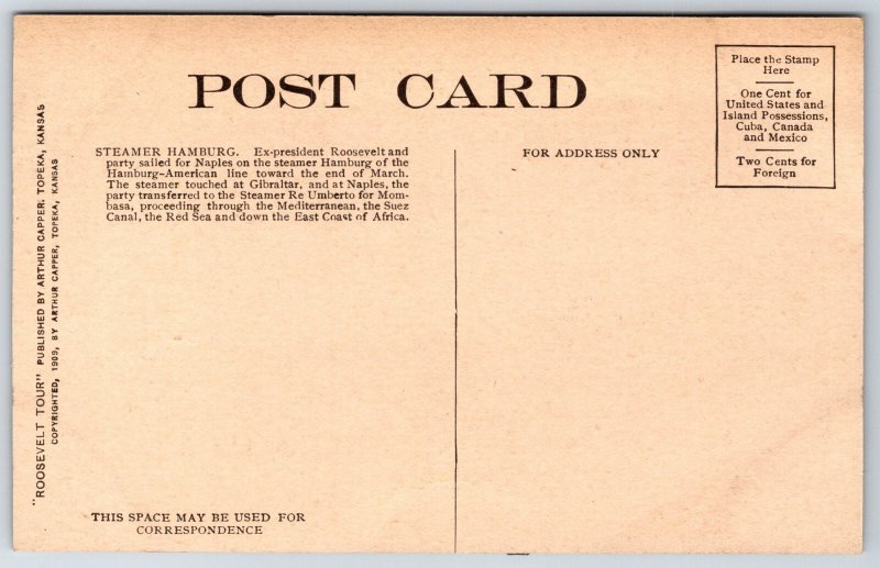 Ex-President Roosevelt Sailed On Steamer Hamburg On His ”Roosevelt Tour”~Capper