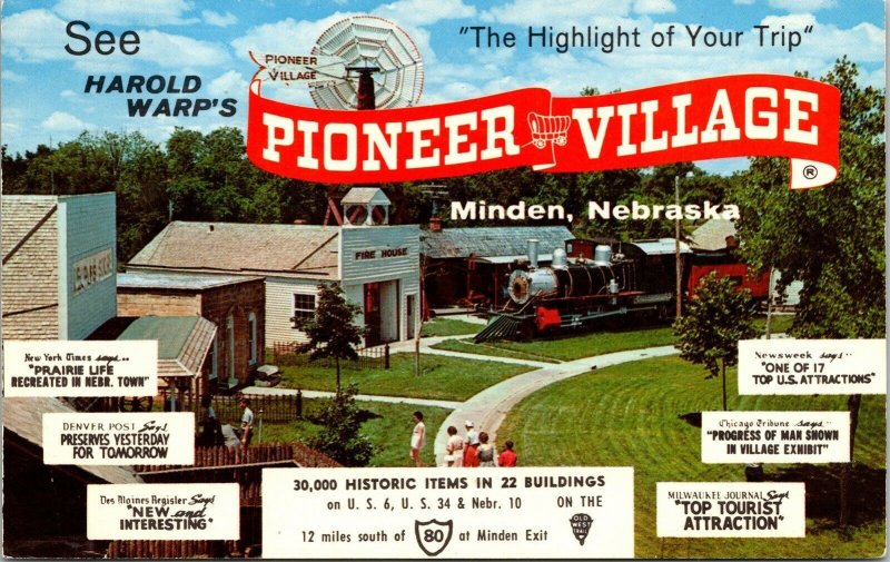 Pioneer Village Minden Nebraska NE Postcard PM El Dora IA Cancel WOB Ads  