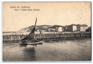 c1910 Greetings From Cattolica Port View Of Monte Gablicce Italy Postcard