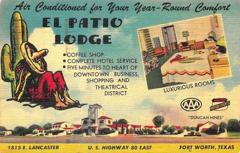 Fort Worth TX El Patio Lodge Motel Duo-View 1949 Postcard