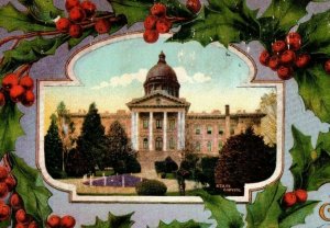 Circa 1910 Christmas Greetings From Oregon Capital Building Holly Berries P9