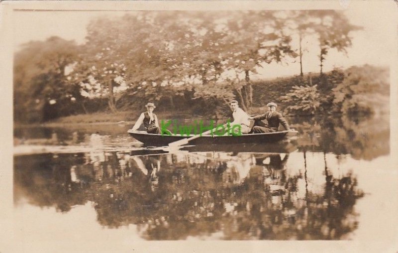 RPPC Postcard Men Sitting in Canoes on Lake c. 1920s