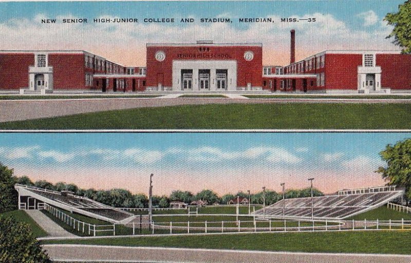 Postcard New Senior High Junior College + Stadium Meridian MS