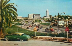 Postcard 1950s California Los Angeles Civic Center Hollywood Freeway CA24-3493