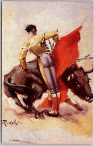 Bullfighter Watercolor Painting Postcard