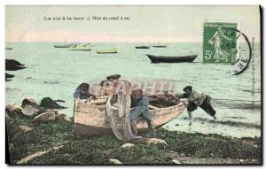 Old Postcard Life has Implementation of the boat Sea dry