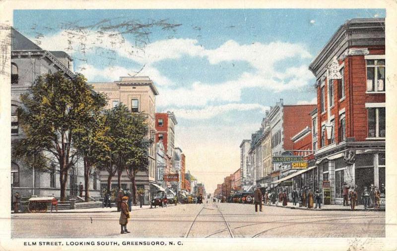 Greensboro North Carolina Elm Street Scene Antique Postcard K46767