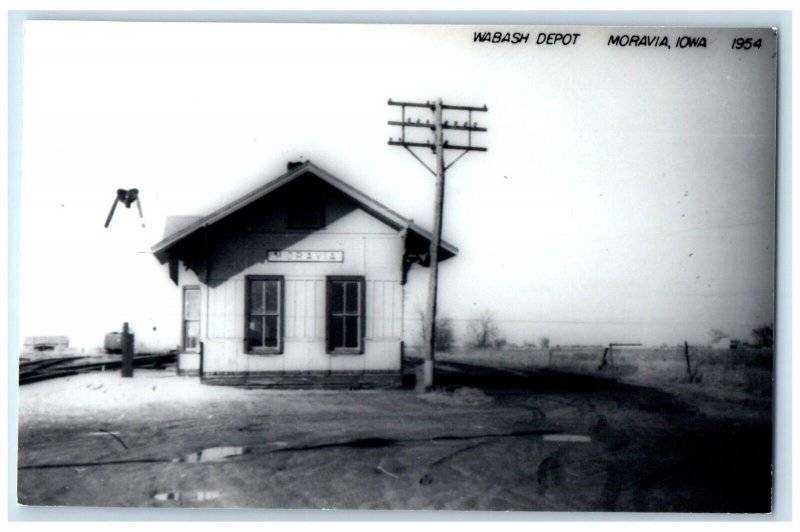 c1954 Wabash Depot Moravia Iowa Railroad Train Depot Station RPPC Photo Postcard
