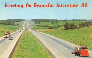 TRAVELING On BEAUTIFUL INTERSTATE 80 ~ Van Towing Horses In Trailer  Postcard