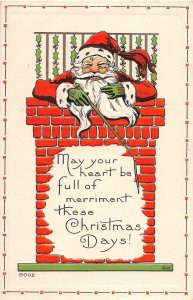 J6/ Santa Claus Christmas Postcard c1910 Chimney Smile Fireplace 76