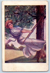 Earl Christy Signed Artist Postcard Pretty Woman Swing Mankato Minnesota MN 1908