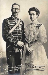 Sweden King Gustav and Queen Victorian Real Photo RPPC Vintage Postcard