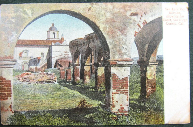 SAN DIEGO, CA  San Luis Rey Mission Courtyard California County Vintage Postcard