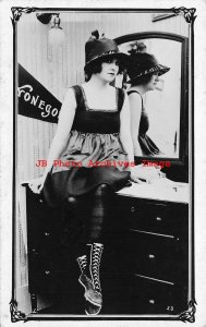 Mack Sennett, RPPC, Bathing Beauty Actress Sitting on a Dresser, Photo No 23