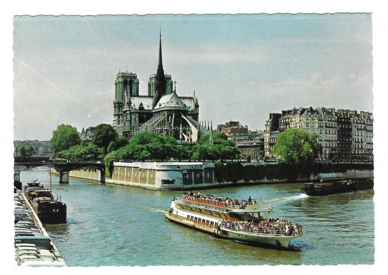 Paris France Notre Dame Boats on River Seine Panoramic City View 4X6 Postcard