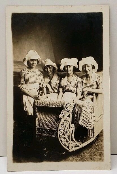 RPPC Young Women in Wicker Rolling Chair, Taken at the Boardwalk NJ Postcard C15