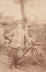PROUD BICYCLE OWNER~FLINT WALES UK 1906 PMK TO WEST BROMWICH~PHOTO POSTCARD