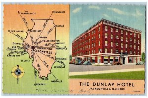 Jacksonville Illinois IL Postcard Dunlap Hotel Exterior Building c1940 Vintage