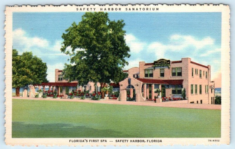 2 Postcards SAFETY HARBOR SANATORIUM, FL ~ Espiritu Santo Springs 1930s Roadside 