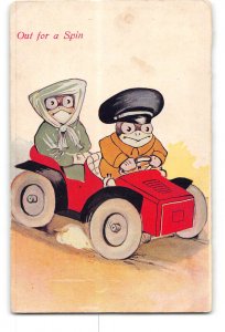 Comic Humor Postcard 1907-1915 Animals Dressed Driving Automobile