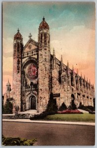 Toledo Ohio 1948 Hand Colored Postcard Queen Of The Holy Rosary Cathedral