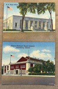 UNUSED LINEN POSTCARD -U.S. POST OFFICE & NATIONAL GUARD ARMORY, GALESBURG, ILL.