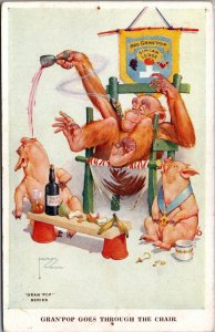 Lawson Wood Gran'Pop Goes Through Te Chair Monkey Vintage Postcard C025