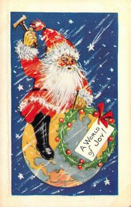 c.'10, Beautiful Red Robe Embossed Santa Claus, World of Joy,  Old Postcard