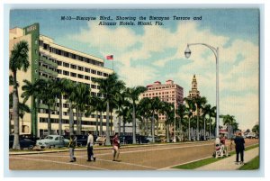 c1940s Biscayne Boulevard, Biscayne Terrace and Alcazar Hotels Miami FL Postcard