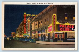 Reno Nevada NV Postcard Center Street Night Palace Club Exterior Building c1940