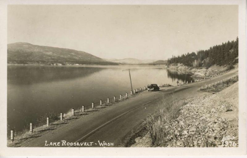 Lake Roosevelt Washington WA Old Car Ellis 1976 RPPC Postcard E9