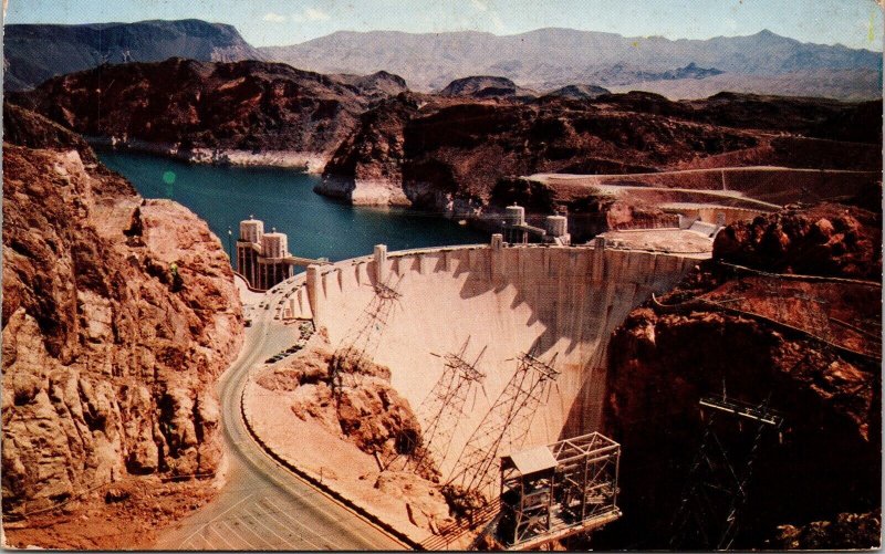 Hoover Dam Lake Mead Black Canyon Aerial View Postcard PM Searchlight NV WOB 