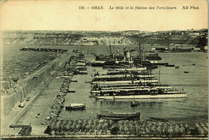 Mole and the Torpedo Boat Station Oran Algeria Postcard 1911