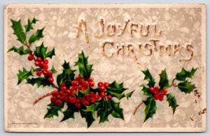 A Joyful Christmas Relieve Cherries Embossed Letters Greetings And Wish Postcard