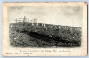 Sheridan Wyoming Postcard Monument Custer Battlefield Cross Marks General 1909