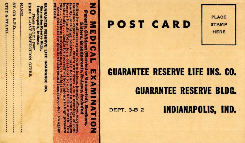 Advertisement - Guarantee Reserve Life Insurance Co., Indianapolis, Indiana