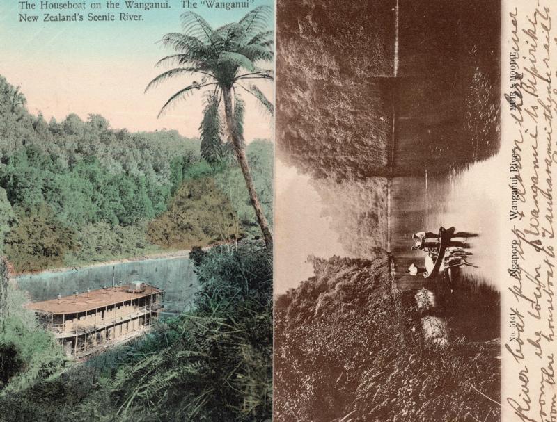 River Boats on Ngaporo Wanganui 2x Rare Old New Zealand Postcard