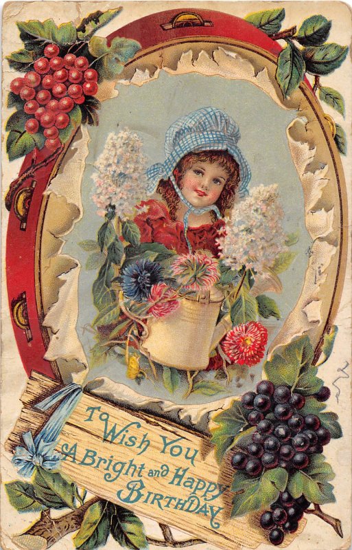 Bright & Happy Birthday Girl 1910 postcard