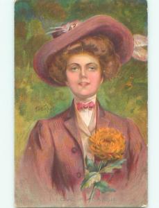 Pre-Linen signed KIEFER - PRETTY WOMAN WEARING BIG HAT AB7704