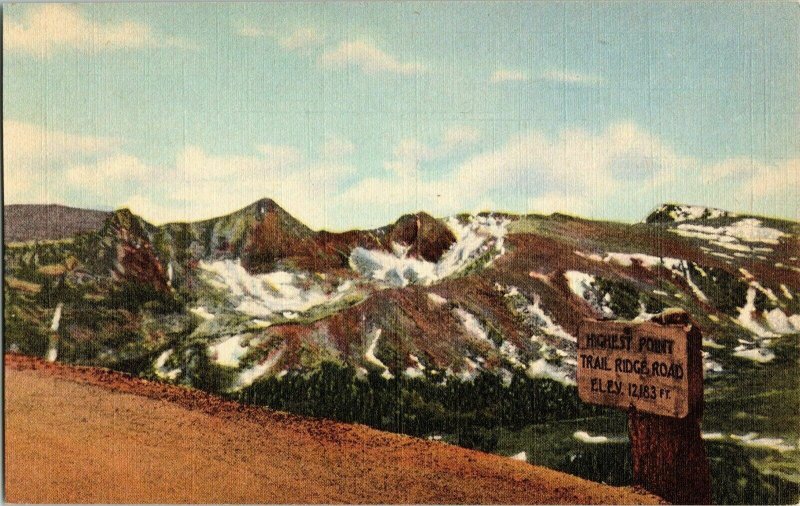 Trail Ridge Road Rocky Mountain National Park Colorado Vintage Linen Postcard 