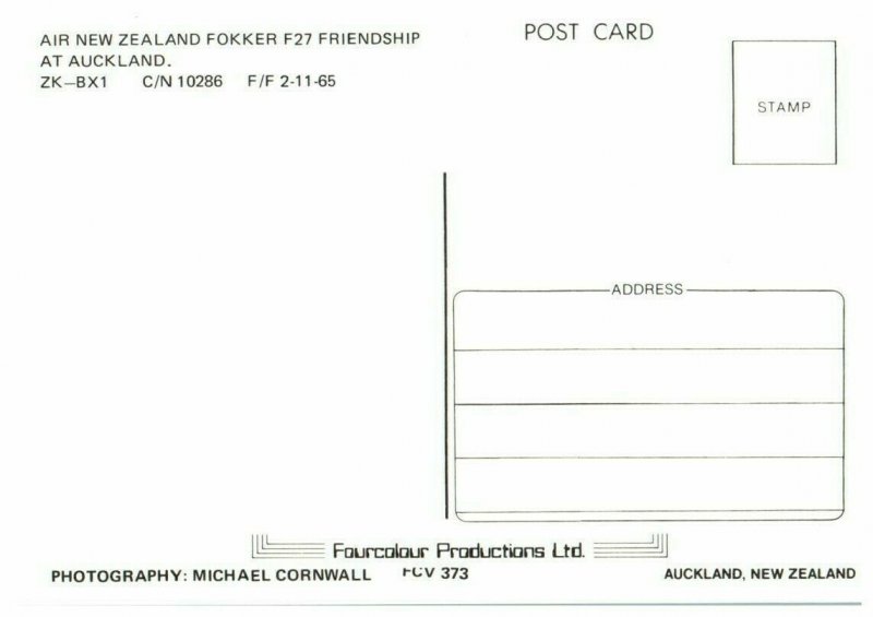 Air New Zealand Fokker F27 Friendship at Auckland Airplane Postcard