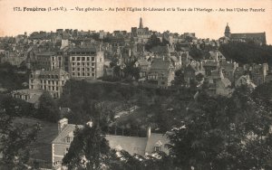 Vintage Postcard 1910's Feugeres Vue General Au Fond L'Eglise St Leonard et Tour