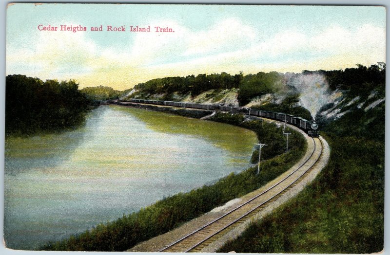 c1910s Waterloo Cedar Valley Iowa Cedar Heights Rock Island Train Postcard A196