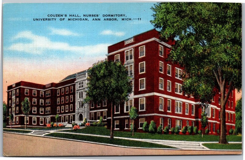 Postcard MI Ann Arbor U of M - Couzen's Hall Nurses Dormitory