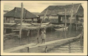 Dutch New Guinea, Native PAPUA Girl, Stilt Houses (1940s) RPPC