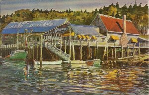 E Boothbay Harbor ME 1962 Brown's Restaurant, Artist Signed S Maurer, Maine
